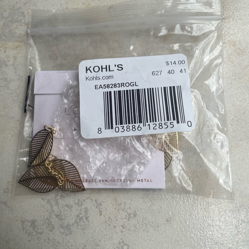 Gold Tone Leaf Earrings - Picture 3 of 3